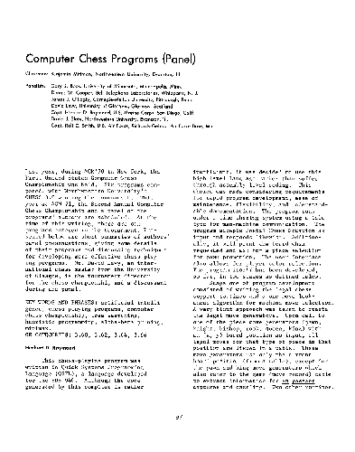 Computer Chess Programs (Panel)
